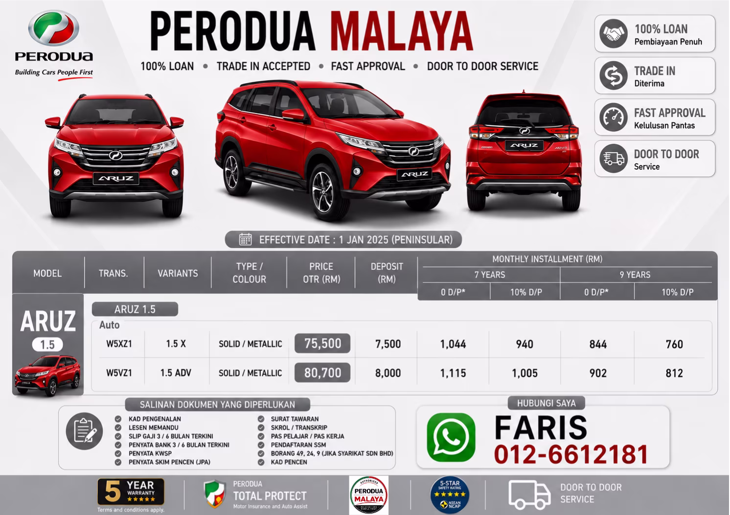 Harga dan bayaran bulanan Perodua Aruz 2026