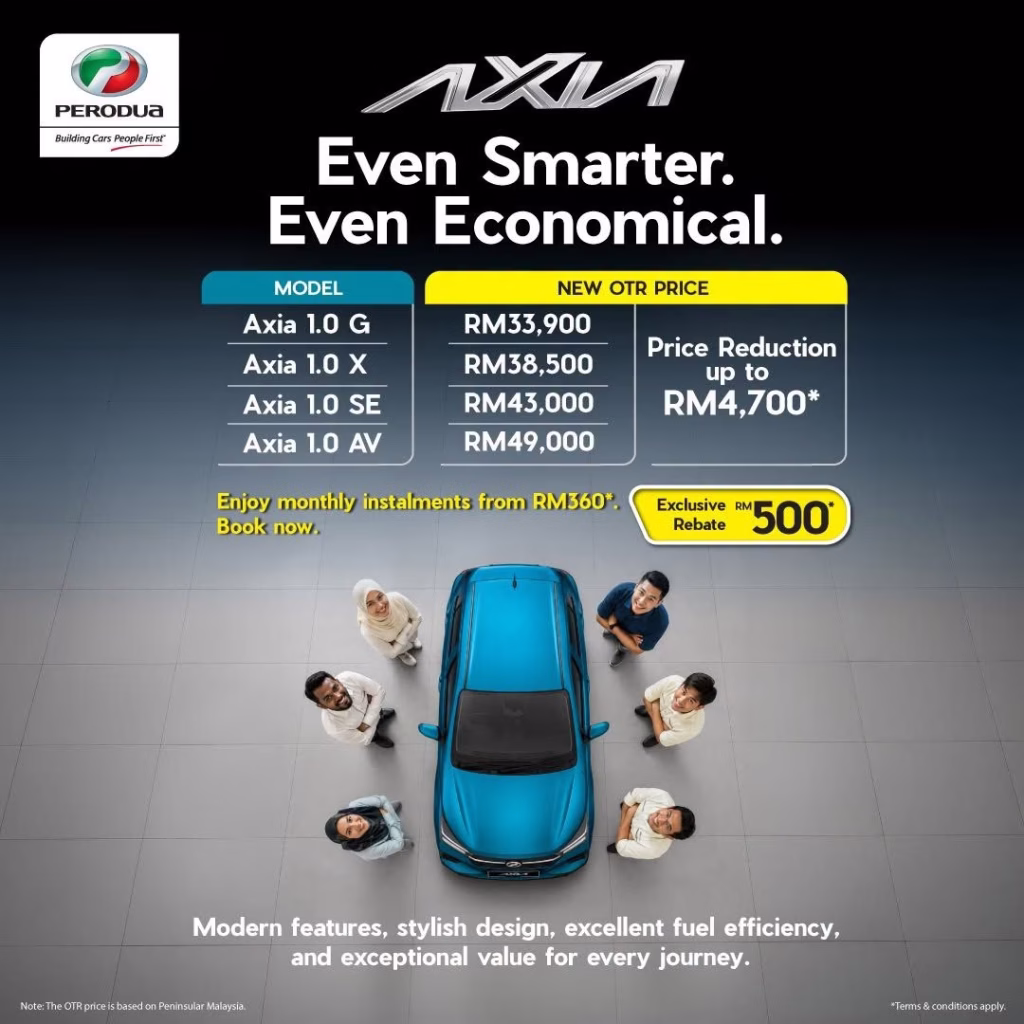 Penurunan harga untuk Perodua Axia spec G,X,Se dan Av
